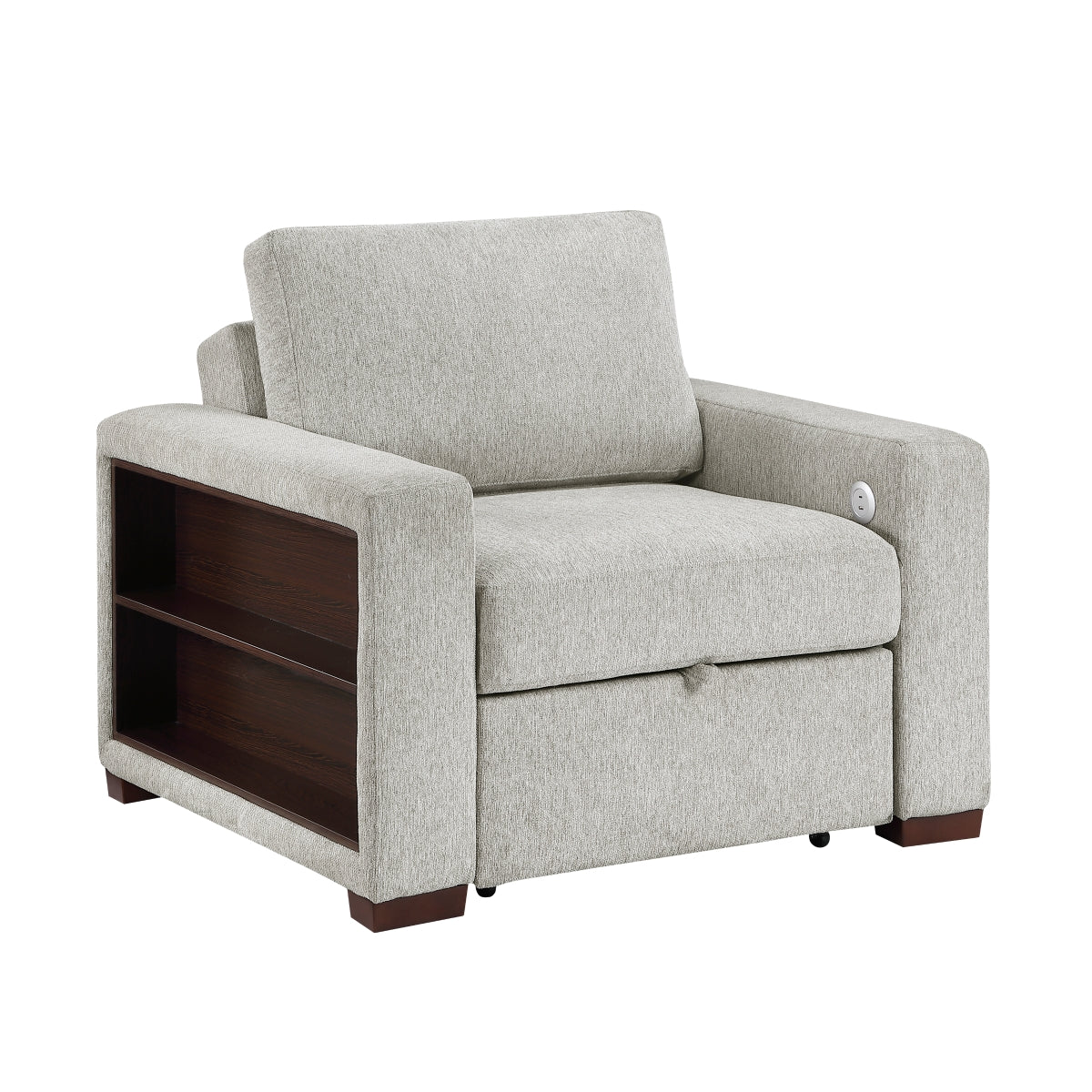 Isla Convertible Chair with Pull-out Bed, Click Motion Back, Two Arms with Shelves and Charging Ports