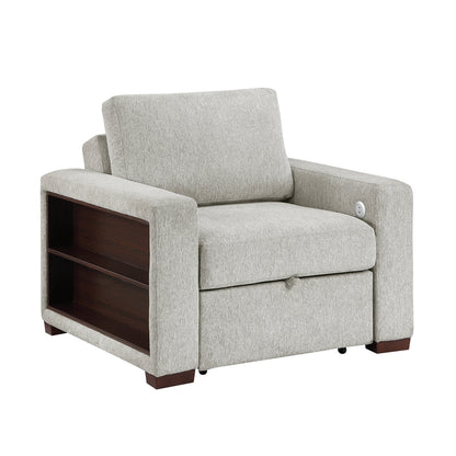 Isla Convertible Chair with Pull-out Bed, Click Motion Back, Two Arms with Shelves and Charging Ports