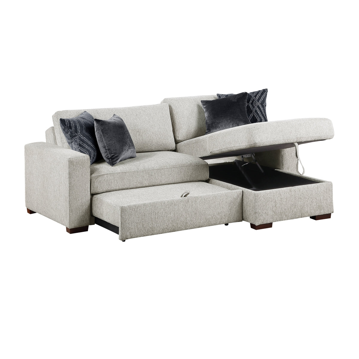 Isla 2-Piece Sectional with Reversible Chaise, Pull-out Bed and Hidden Storage, Click Motion Back