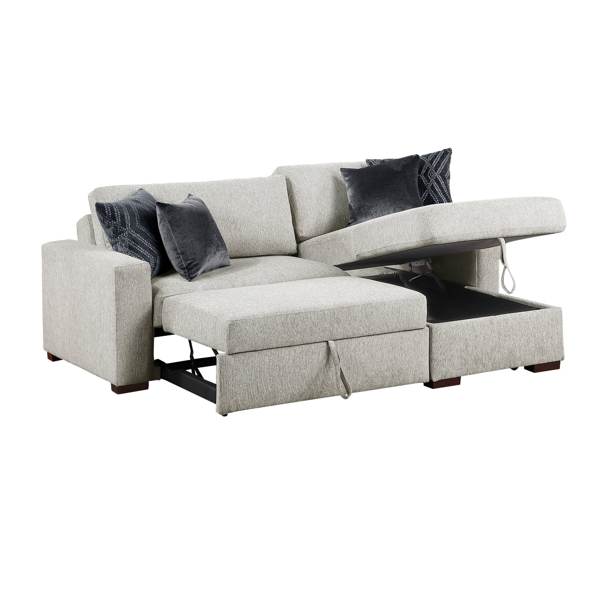 Isla 2-Piece Sectional with Reversible Chaise, Pull-out Bed and Hidden Storage, Click Motion Back