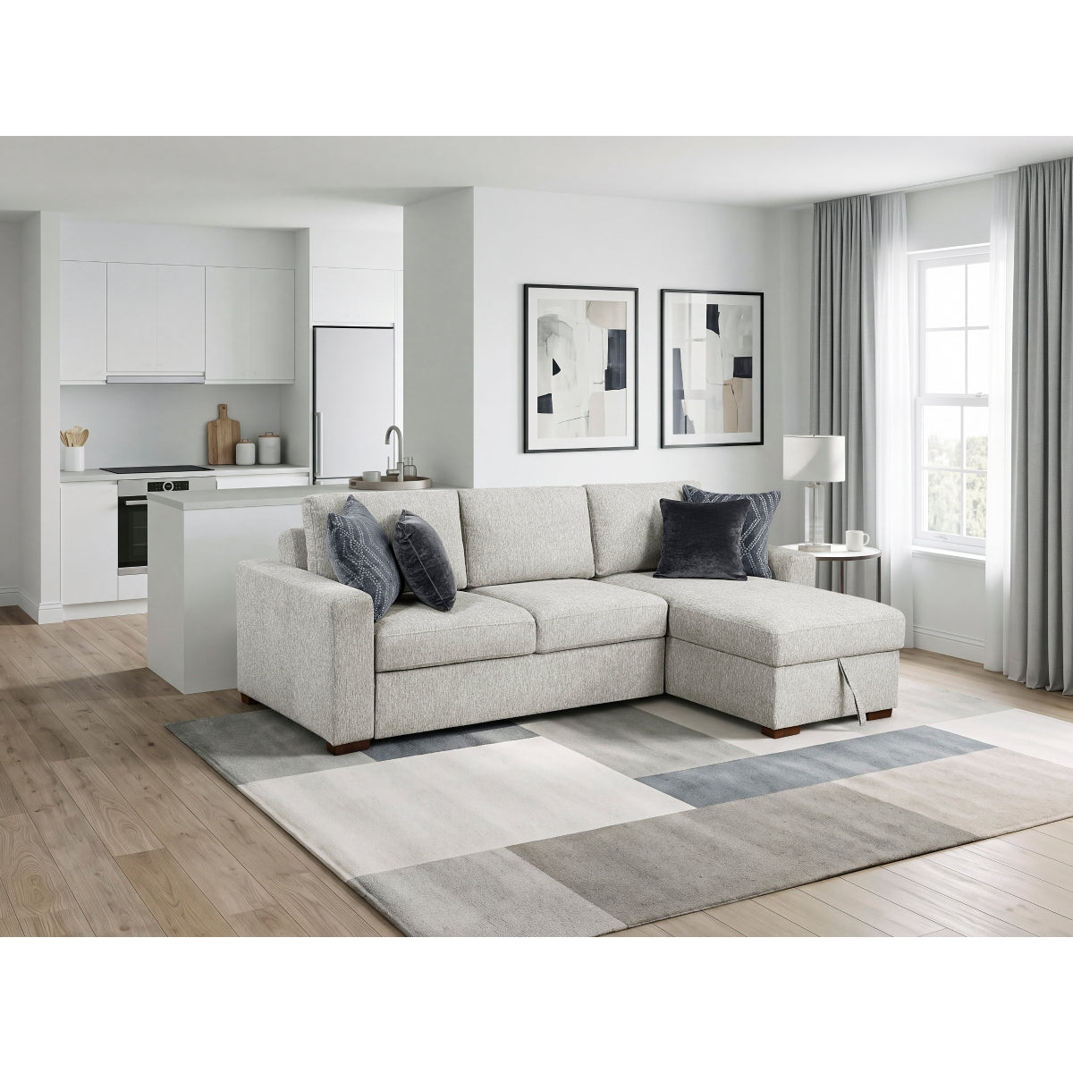 Isla 2-Piece Sectional with Convertible and Reversible Chaise, Hidden Storage, Click Motion Back