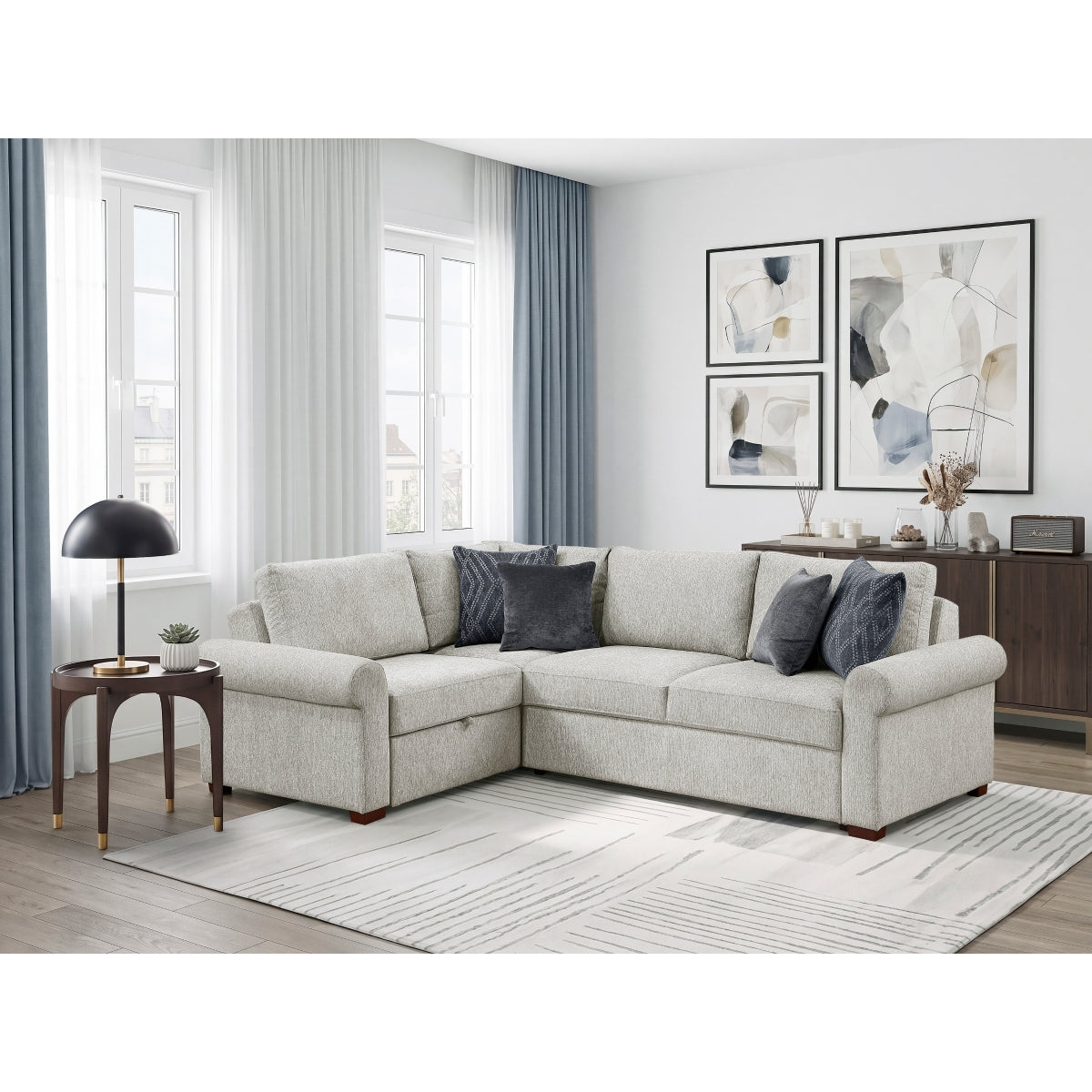 Isla 3-Piece Sectional with Pull-out Bed and Click Motion Back