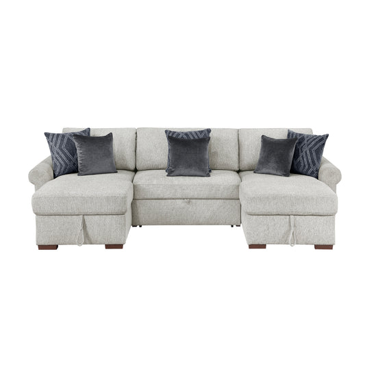 Isla 3-Piece Sectional with Two Reversible Chaises, Pull-out Bed, Hidden Storage, Click Motion Back and Two Roll Arms