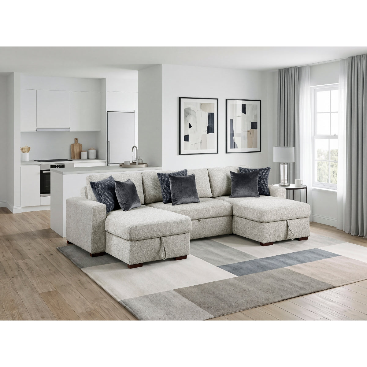 Isla 3-Piece Sectional with Two Reversible Chaises, Pull-out Bed, Hidden Storage, Click Motion Back and Two Track Arms