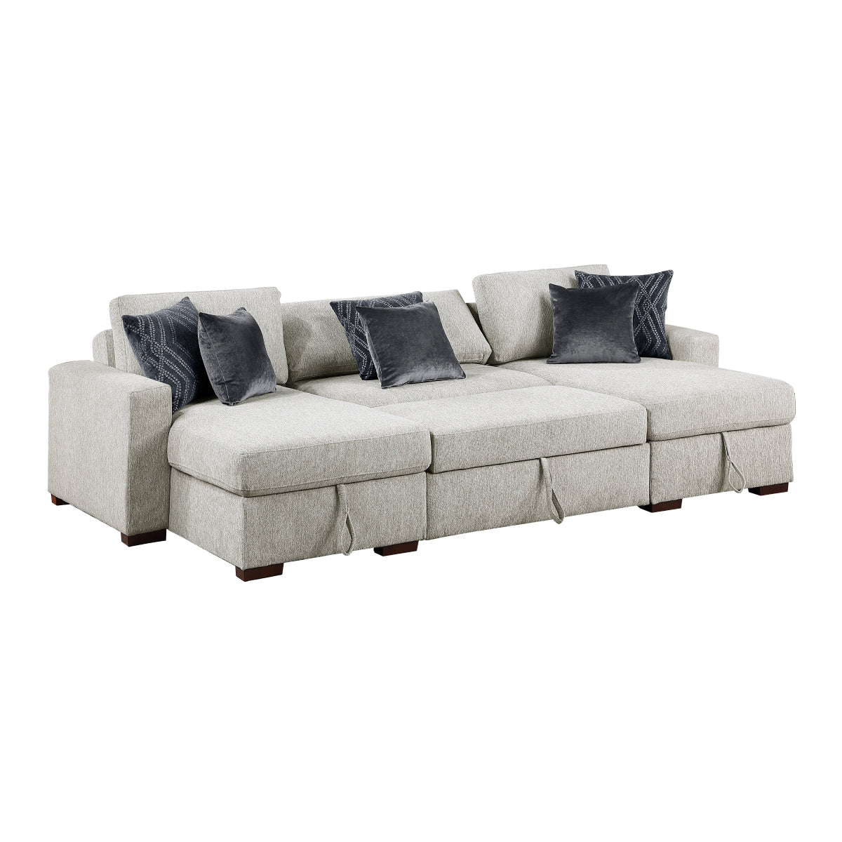 Isla 3-Piece Sectional with Two Reversible Chaises, Pull-out Bed, Hidden Storage, Click Motion Back and Two Track Arms