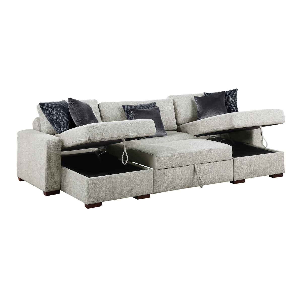 Isla 3-Piece Sectional with Two Reversible Chaises, Pull-out Bed, Hidden Storage, Click Motion Back and Two Track Arms