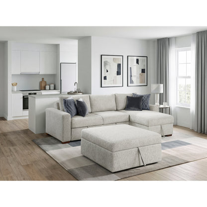 Isla 3-Piece Sectional with Reversible Chaise, Pull-out Bed, Hidden Storage and Ottoman, Click Motion Back