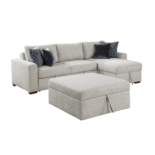 Isla 3-Piece Sectional with Reversible Chaise, Pull-out Bed, Hidden Storage and Ottoman, Click Motion Back