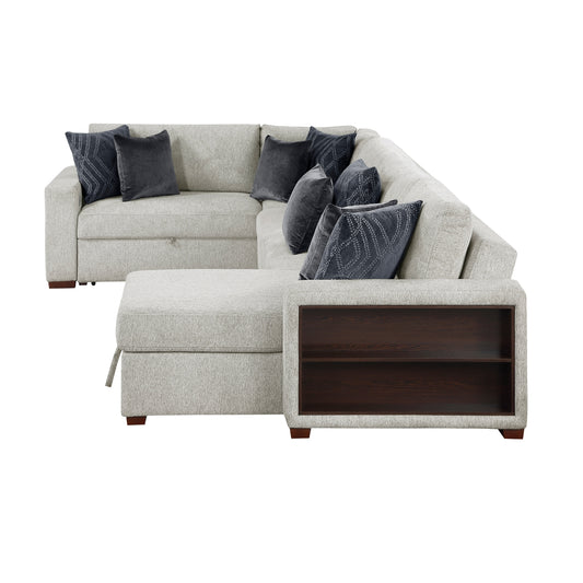 Isla 4-Piece Sectional with Reversible Chaise, Pull-out Bed, Hidden Storage and Click Motion Back