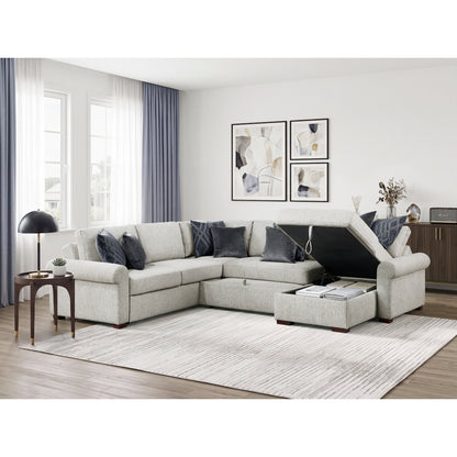 Isla 4-Piece Sectional with Reversible Chaise, Pull-out Bed, Hidden Storage and Click Motion Back