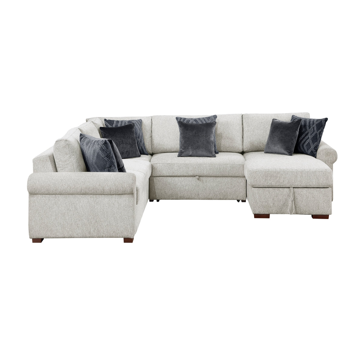 Isla 4-Piece Sectional with Reversible Chaise, Pull-out Bed, Hidden Storage and Click Motion Back