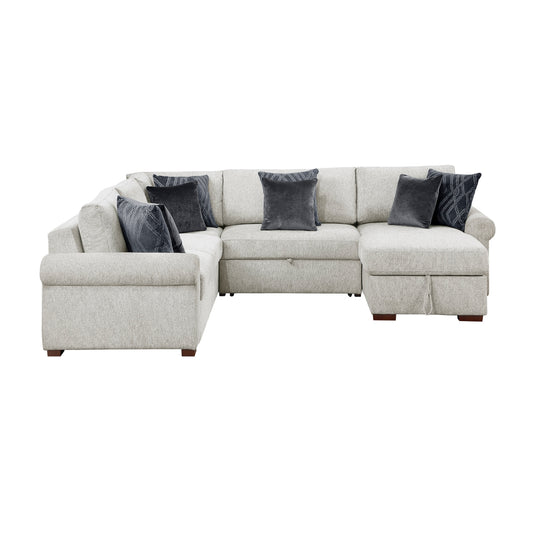 Isla 4-Piece Sectional with Reversible Chaise, Pull-out Bed, Hidden Storage and Click Motion Back