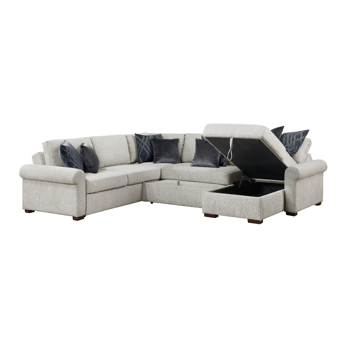 Isla 4-Piece Sectional with Reversible Chaise, Pull-out Bed, Hidden Storage and Click Motion Back