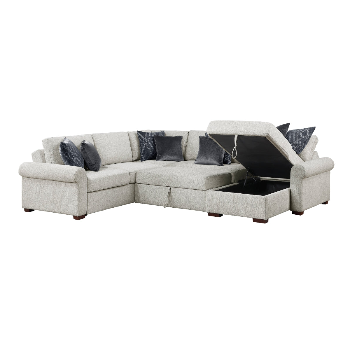 Isla 4-Piece Sectional with Reversible Chaise, Pull-out Bed, Hidden Storage and Click Motion Back