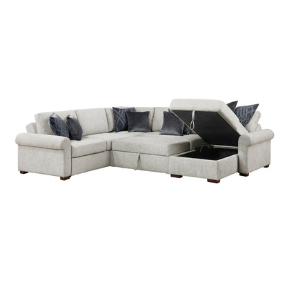 Isla 4-Piece Sectional with Reversible Chaise, Pull-out Bed, Hidden Storage and Click Motion Back