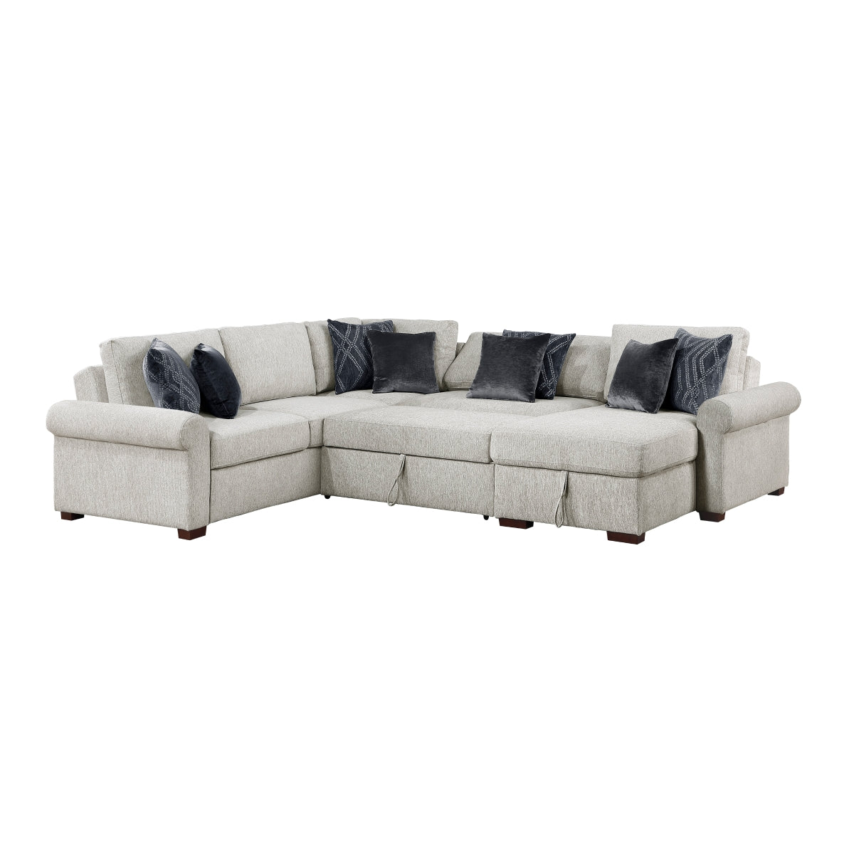 Isla 4-Piece Sectional with Reversible Chaise, Pull-out Bed, Hidden Storage and Click Motion Back