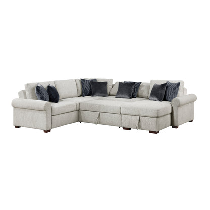 Isla 4-Piece Sectional with Reversible Chaise, Pull-out Bed, Hidden Storage and Click Motion Back