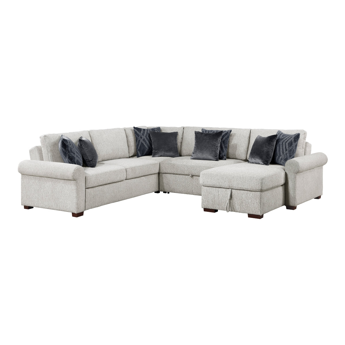 Isla 4-Piece Sectional with Reversible Chaise, Pull-out Bed, Hidden Storage and Click Motion Back