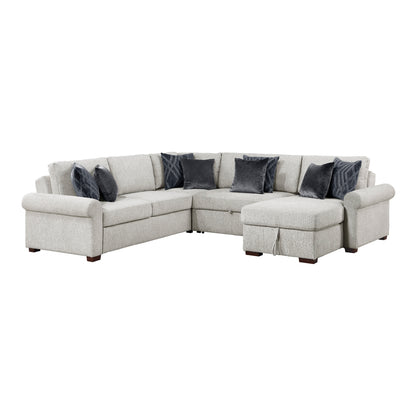 Isla 4-Piece Sectional with Reversible Chaise, Pull-out Bed, Hidden Storage and Click Motion Back