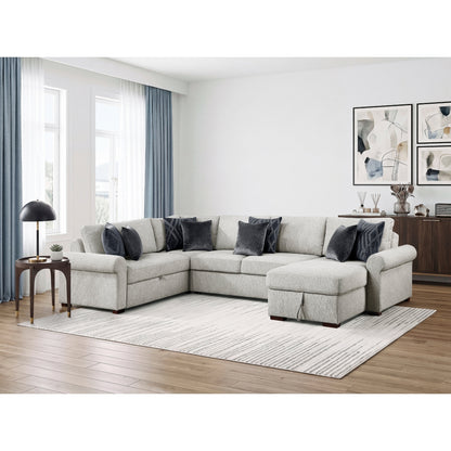 Isla 4-Piece Sectional with Reversible Chaise, Pull-out Bed, Hidden Storage and Click Motion Back