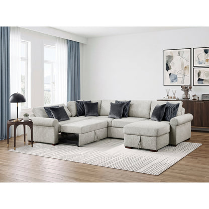 Isla 4-Piece Sectional with Reversible Chaise, Pull-out Bed, Hidden Storage and Click Motion Back