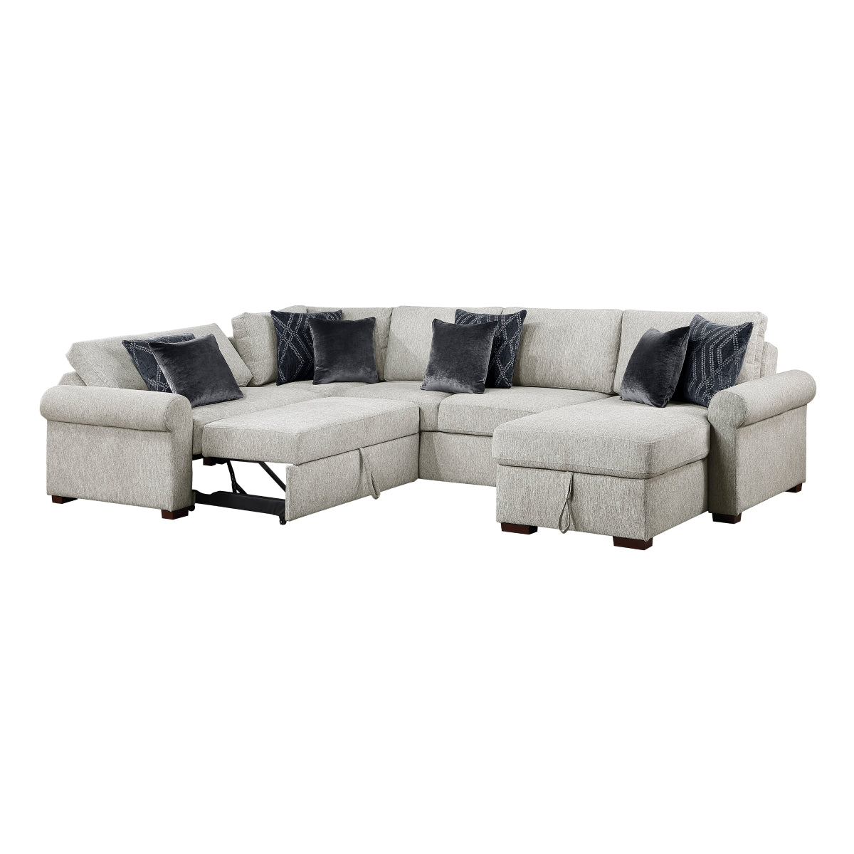 Isla 4-Piece Sectional with Reversible Chaise, Pull-out Bed, Hidden Storage and Click Motion Back