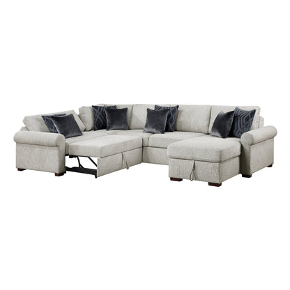 Isla 4-Piece Sectional with Reversible Chaise, Pull-out Bed, Hidden Storage and Click Motion Back
