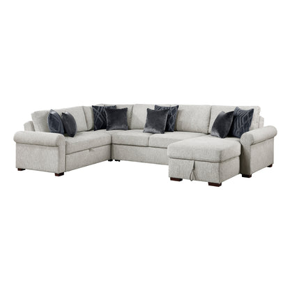 Isla 4-Piece Sectional with Reversible Chaise, Pull-out Bed, Hidden Storage and Click Motion Back