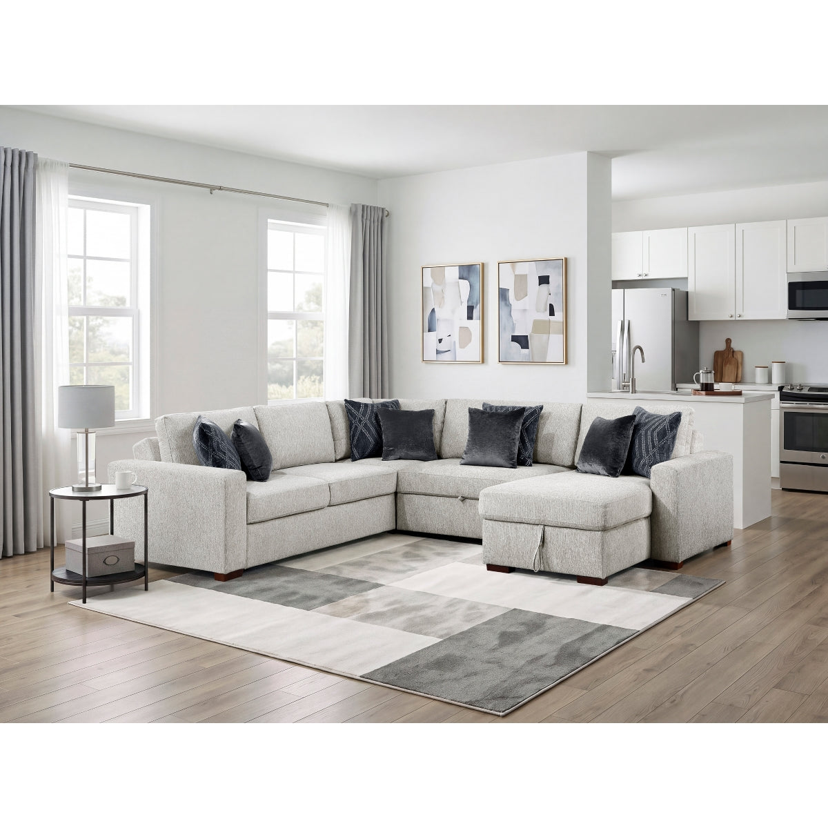 Isla 4-Piece Sectional with Reversible Chaise, Pull-out Bed, Hidden Storage and Click Motion Back