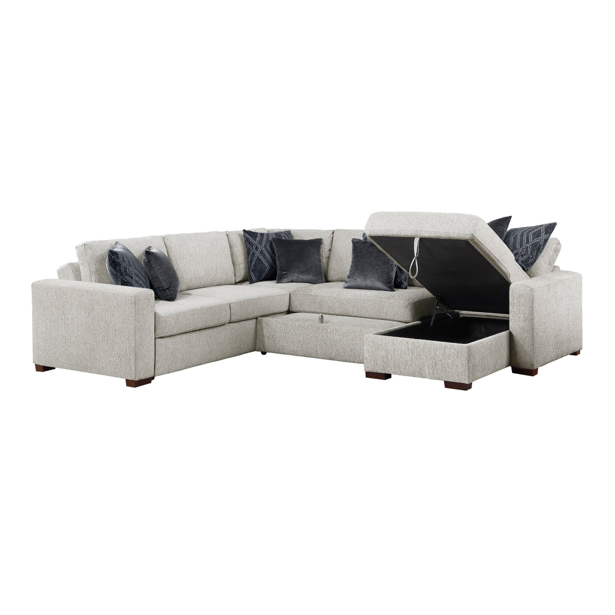 Isla 4-Piece Sectional with Reversible Chaise, Pull-out Bed, Hidden Storage and Click Motion Back