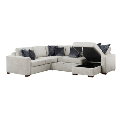 Isla 4-Piece Sectional with Reversible Chaise, Pull-out Bed, Hidden Storage and Click Motion Back