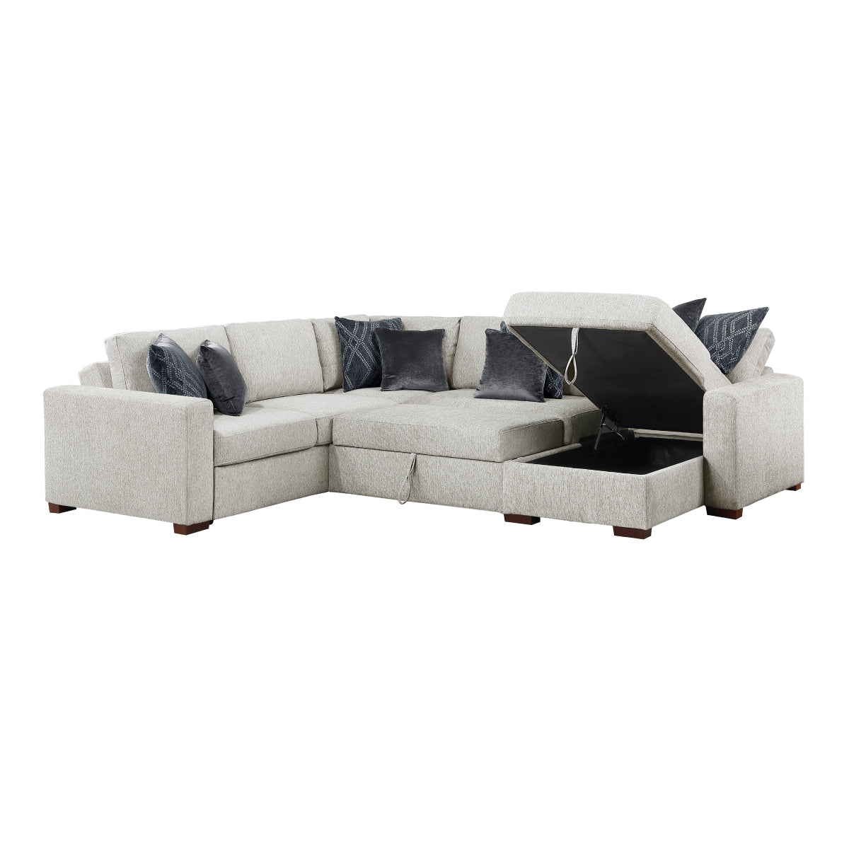 Isla 4-Piece Sectional with Reversible Chaise, Pull-out Bed, Hidden Storage and Click Motion Back