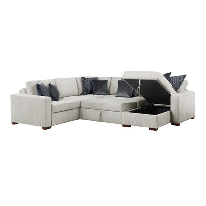 Isla 4-Piece Sectional with Reversible Chaise, Pull-out Bed, Hidden Storage and Click Motion Back