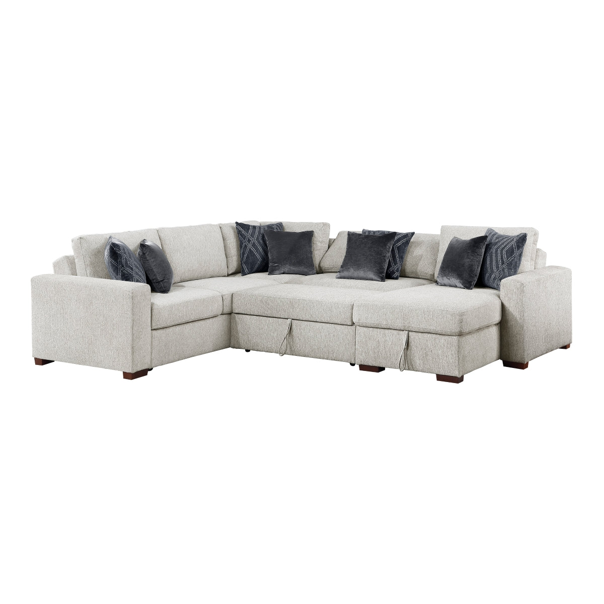 Isla 4-Piece Sectional with Reversible Chaise, Pull-out Bed, Hidden Storage and Click Motion Back