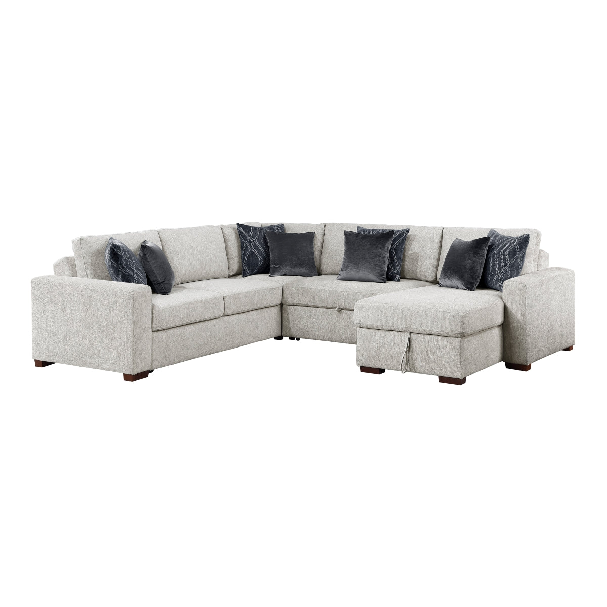 Isla 4-Piece Sectional with Reversible Chaise, Pull-out Bed, Hidden Storage and Click Motion Back