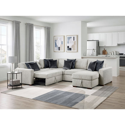 Isla 4-Piece Sectional with Reversible Chaise, Pull-out Bed, Hidden Storage and Click Motion Back