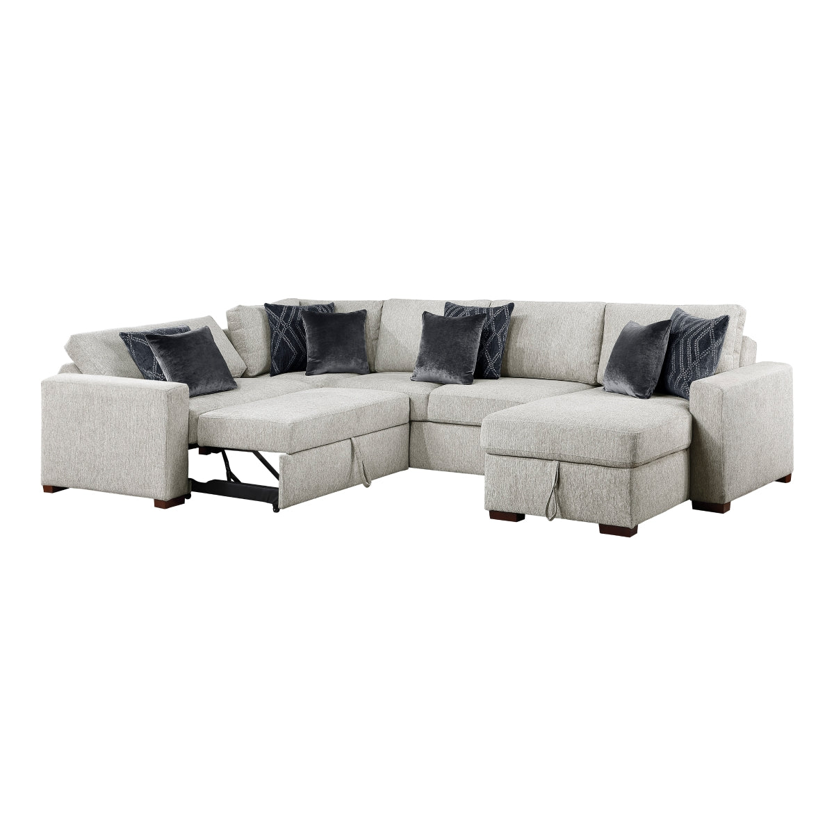Isla 4-Piece Sectional with Reversible Chaise, Pull-out Bed, Hidden Storage and Click Motion Back