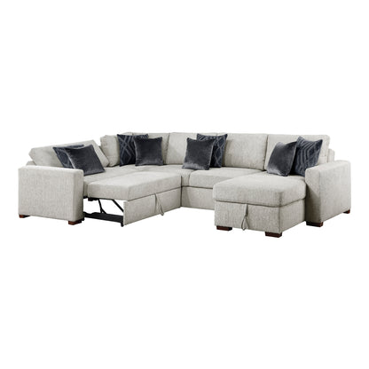Isla 4-Piece Sectional with Reversible Chaise, Pull-out Bed, Hidden Storage and Click Motion Back