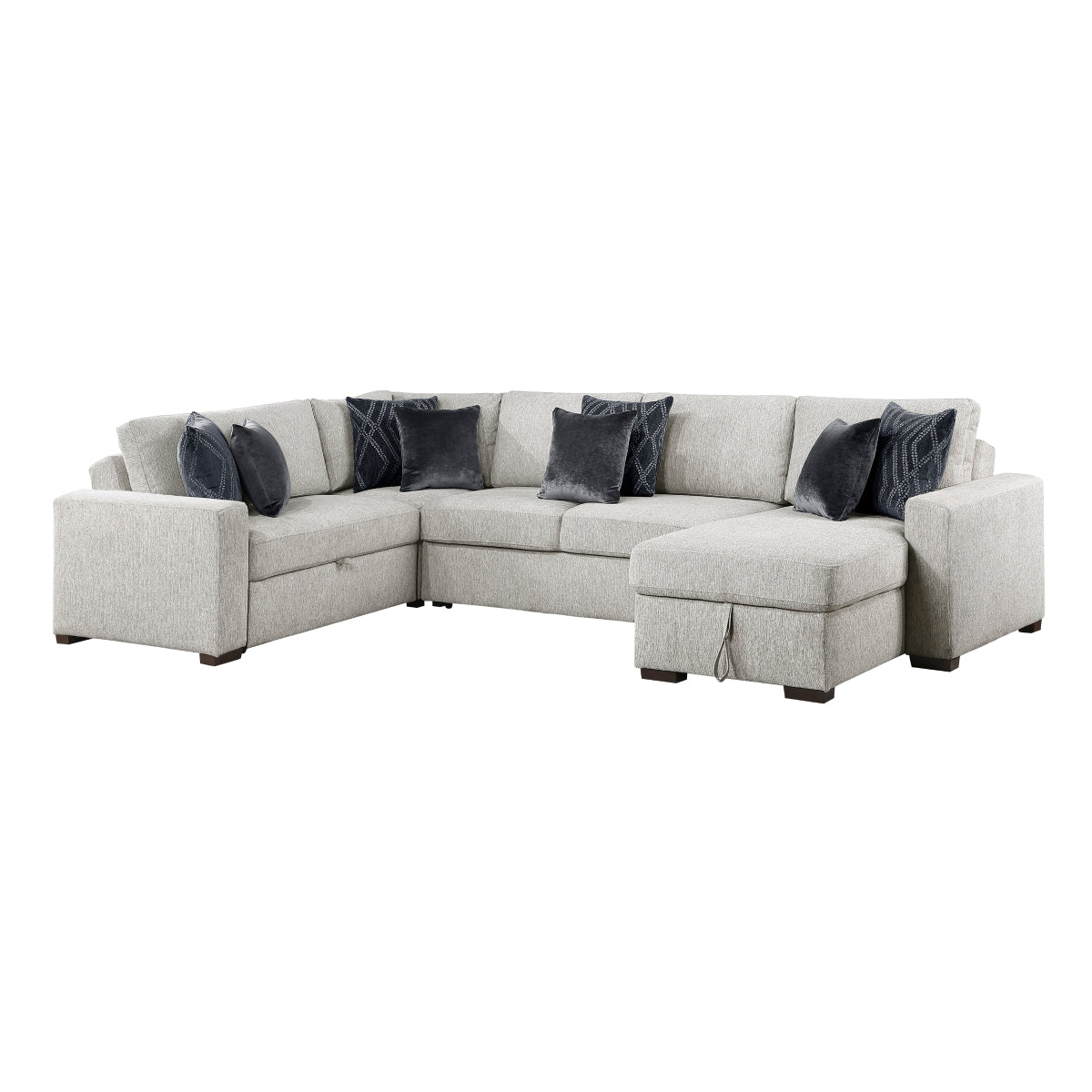 Isla 4-Piece Sectional with Reversible Chaise, Pull-out Bed, Hidden Storage and Click Motion Back