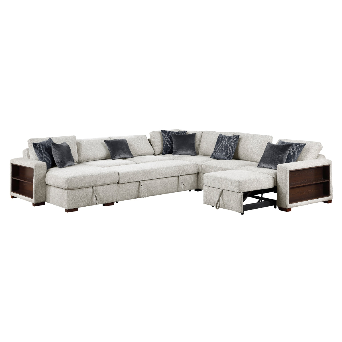 Isla 5-Piece Sectional with Reversible Chaise, Pull-out Bed, Hidden Storage and Click Motion Back