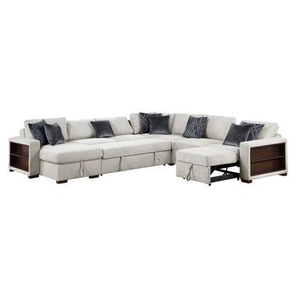 Isla 5-Piece Sectional with Reversible Chaise, Pull-out Bed, Hidden Storage and Click Motion Back