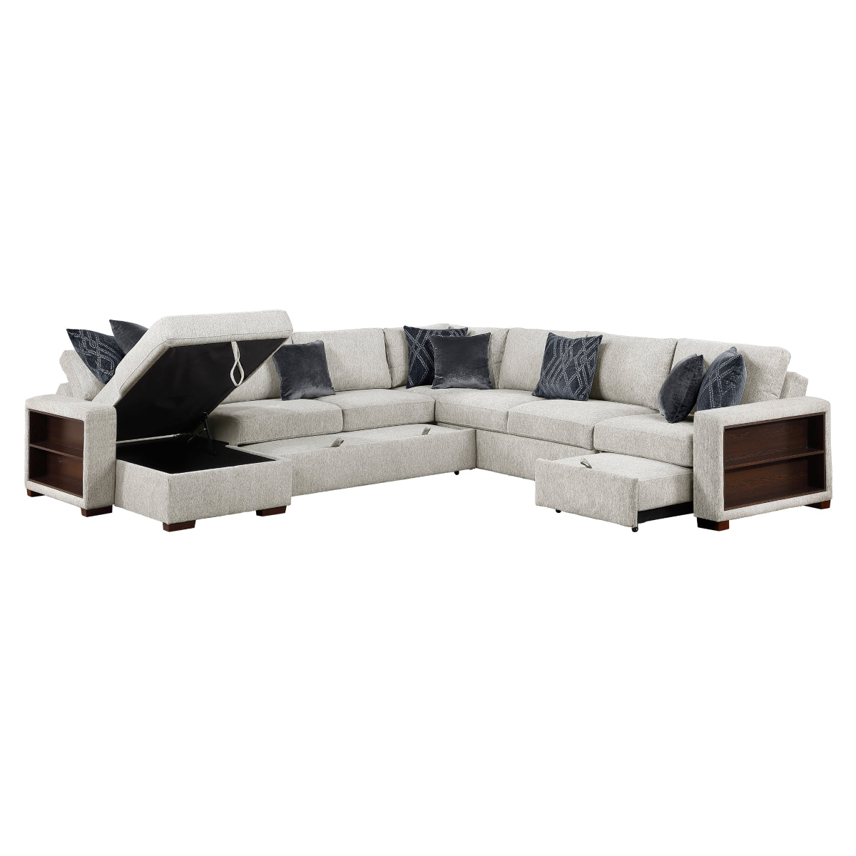 Isla 5-Piece Sectional with Reversible Chaise, Pull-out Bed, Hidden Storage and Click Motion Back
