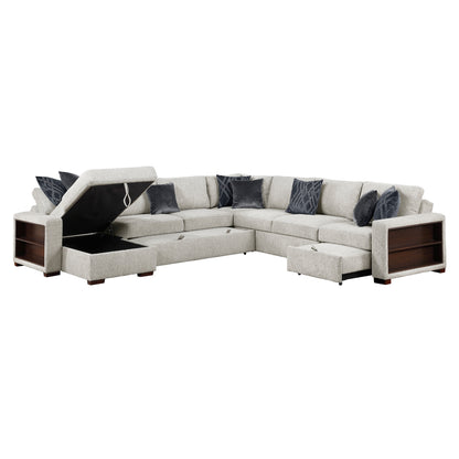 Isla 5-Piece Sectional with Reversible Chaise, Pull-out Bed, Hidden Storage and Click Motion Back