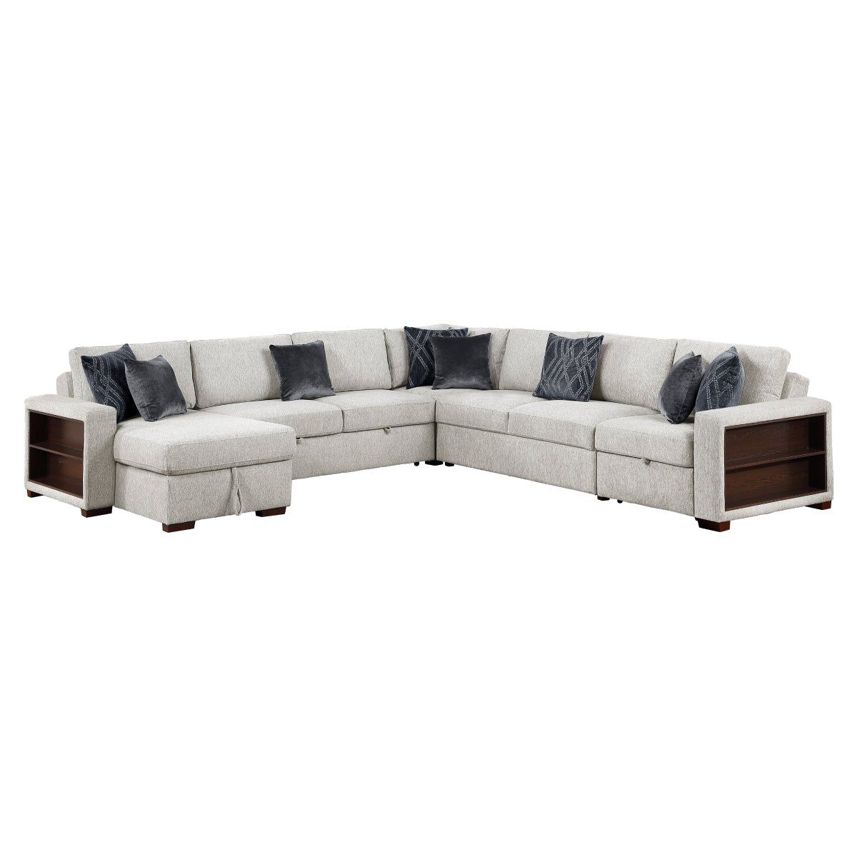 Isla 5-Piece Sectional with Reversible Chaise, Pull-out Bed, Hidden Storage and Click Motion Back