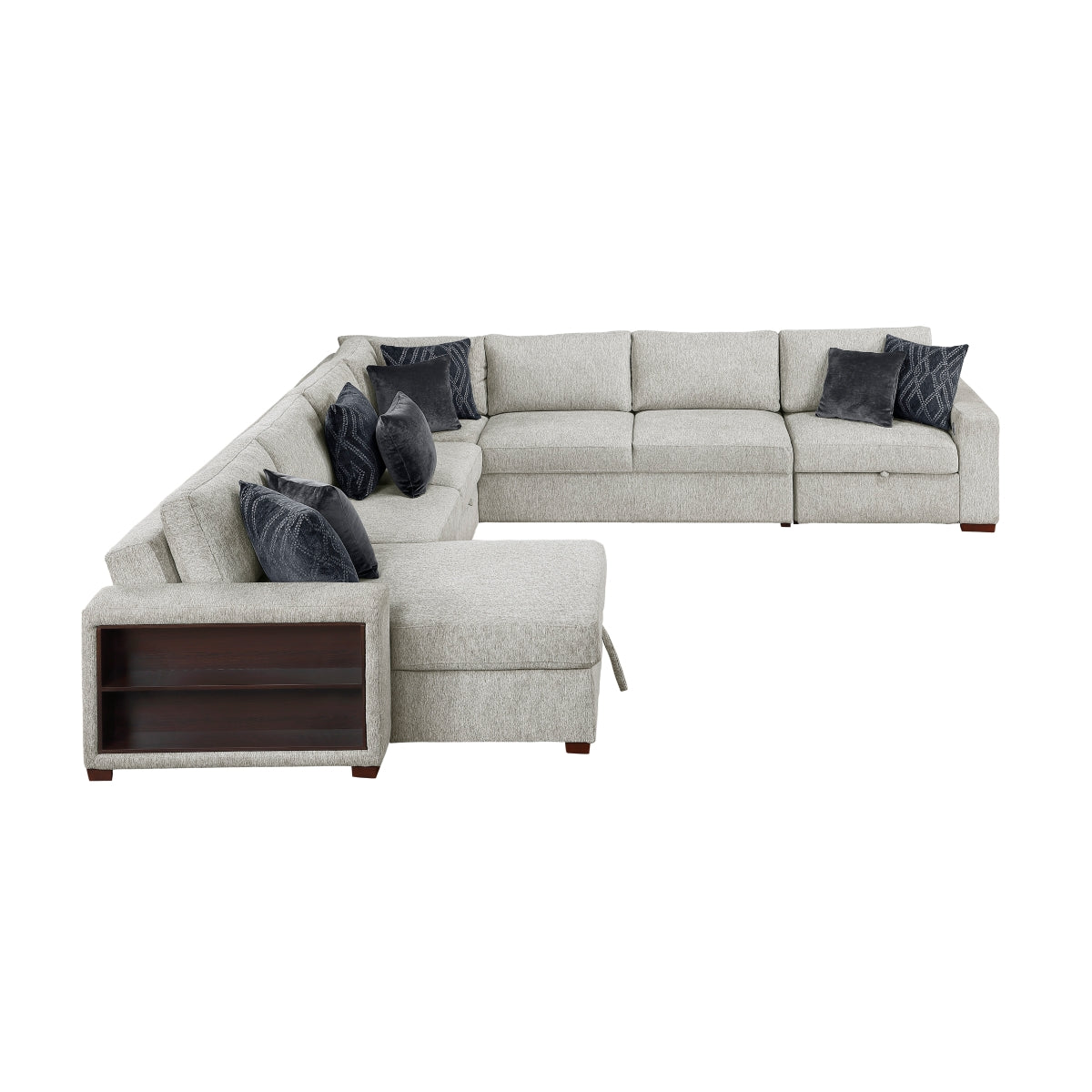 Isla 5-Piece Sectional with Reversible Chaise, Pull-out Bed, Hidden Storage and Click Motion Back