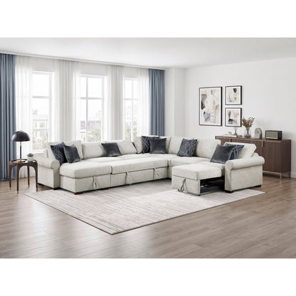 Isla 5-Piece Sectional with Reversible Chaise, Pull-out Bed, Hidden Storage and Click Motion Back