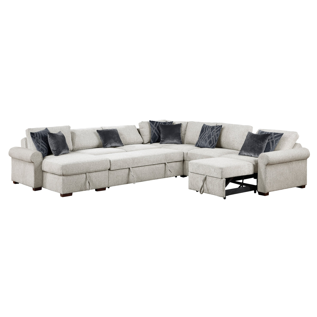 Isla 5-Piece Sectional with Reversible Chaise, Pull-out Bed, Hidden Storage and Click Motion Back