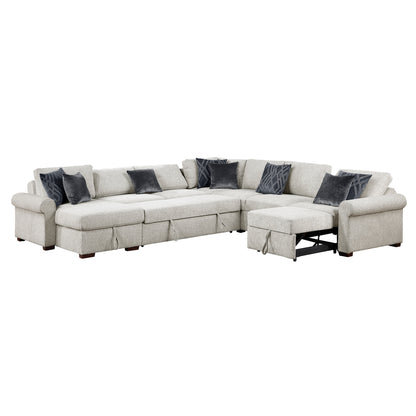 Isla 5-Piece Sectional with Reversible Chaise, Pull-out Bed, Hidden Storage and Click Motion Back