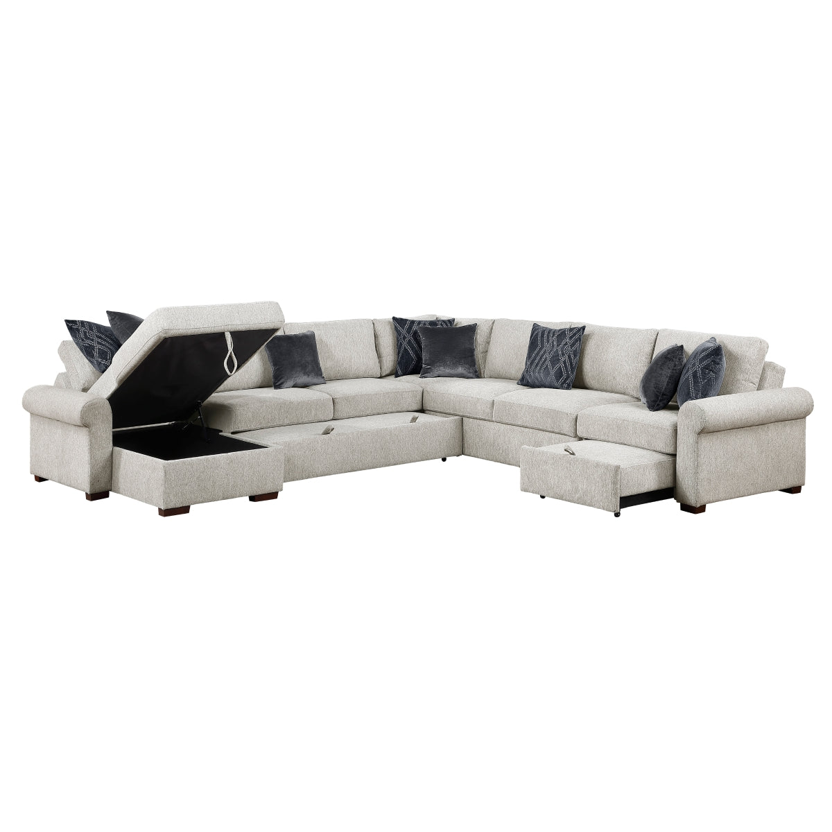 Isla 5-Piece Sectional with Reversible Chaise, Pull-out Bed, Hidden Storage and Click Motion Back