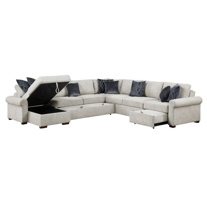 Isla 5-Piece Sectional with Reversible Chaise, Pull-out Bed, Hidden Storage and Click Motion Back
